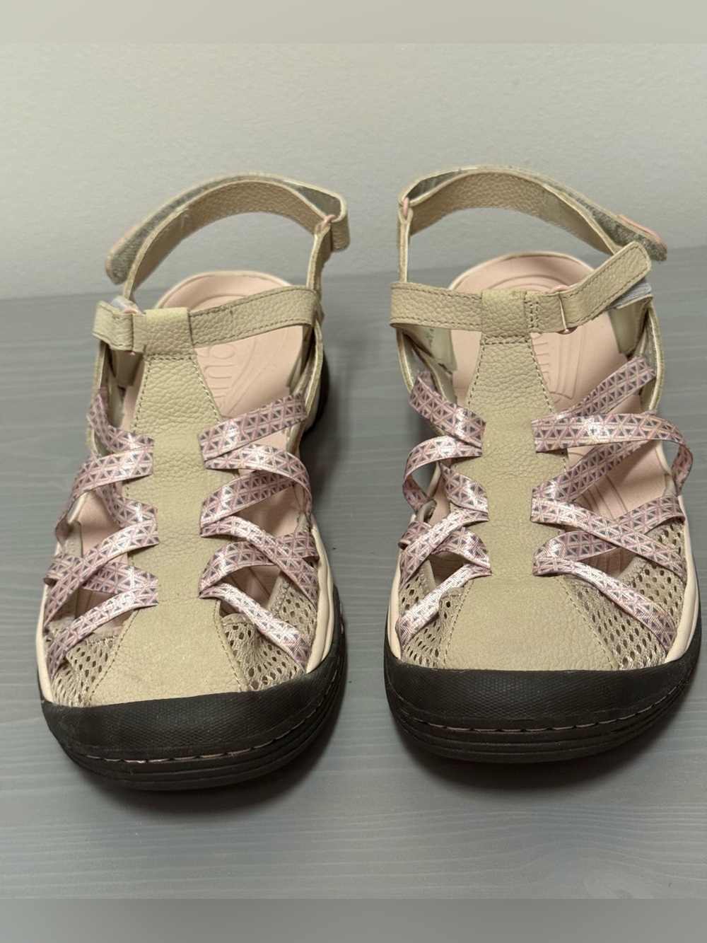 Women's Jambu Neutral/Taupe Outdoor Sandals with Pink Accents
